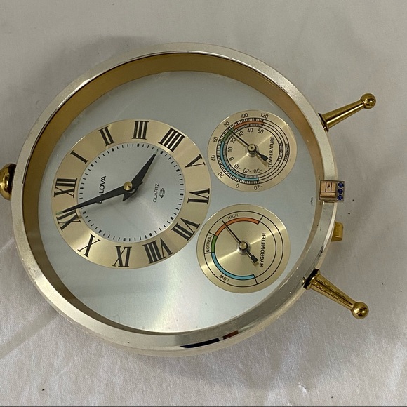 Bulova Accents Bulova Desk Mantle Clock Vintage Weather Station Hygrometer Temperature